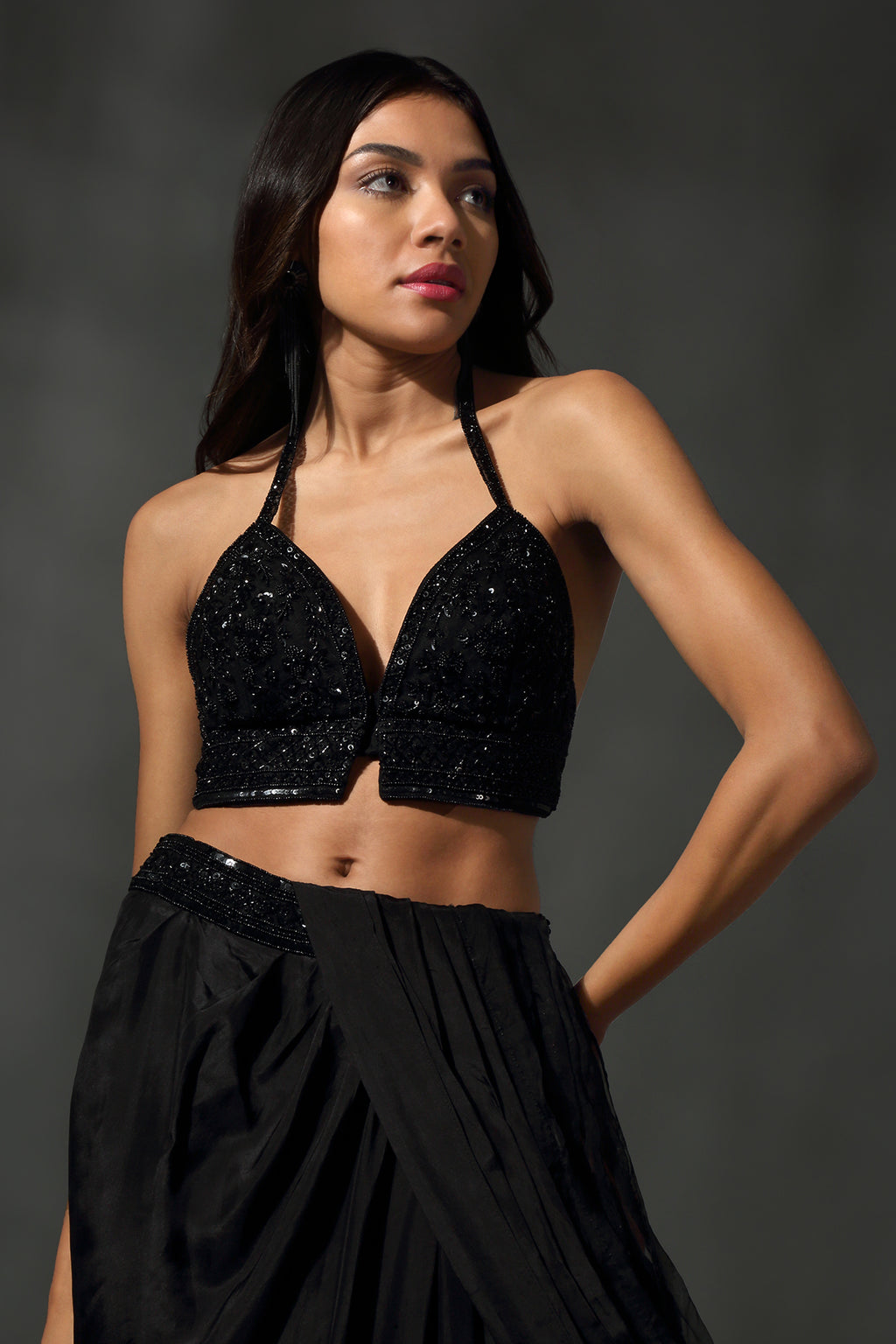 Black Pre Stitched Drape Saree
