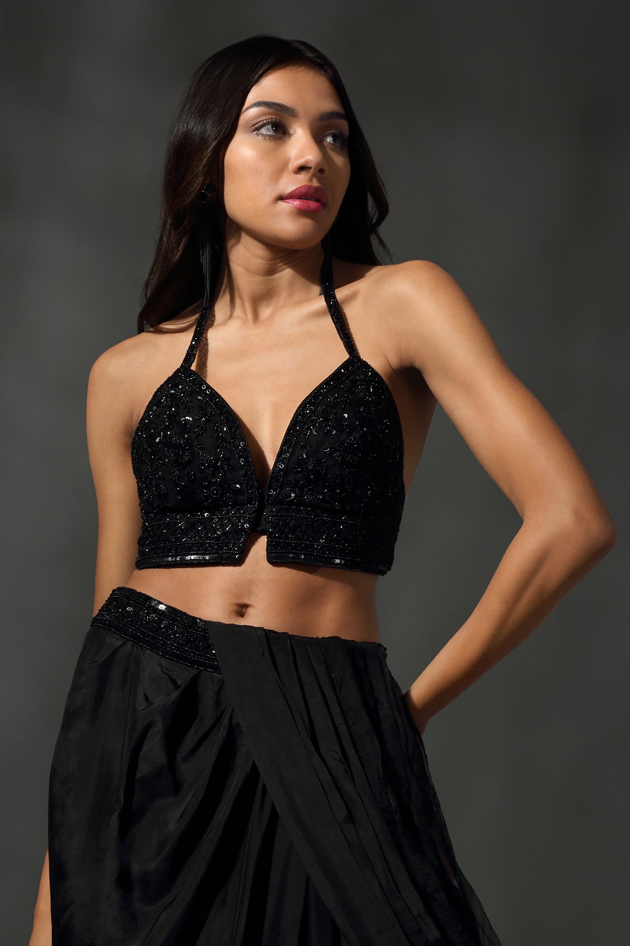 Black Pre Stitched Drape Saree