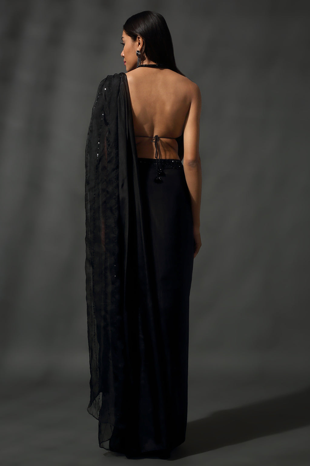 Black Pre Stitched Drape Saree