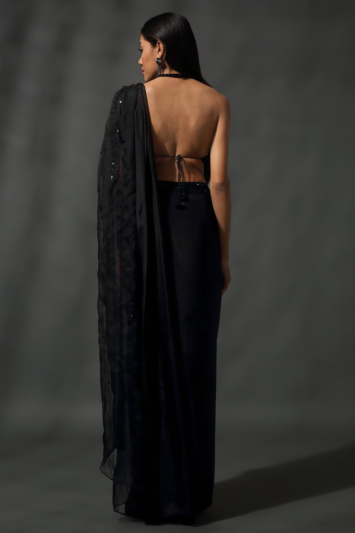 Black Pre Stitched Drape Saree