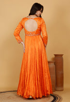 Orange Crinkle Anarkali Set