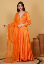 Orange Crinkle Anarkali Set