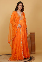 Orange Crinkle Anarkali Set