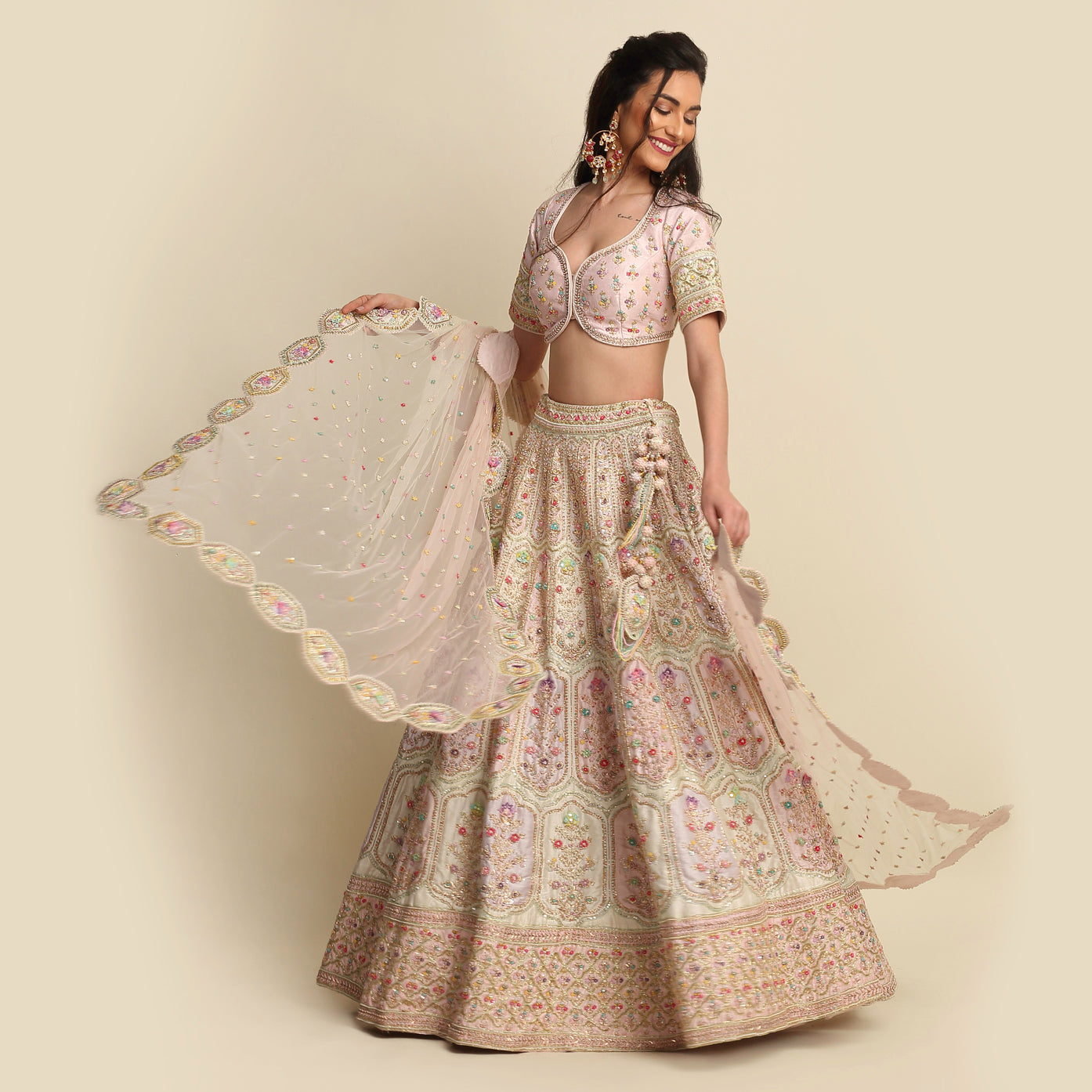 Blush Pink Hand Embroidered Bridal Lehenga Set