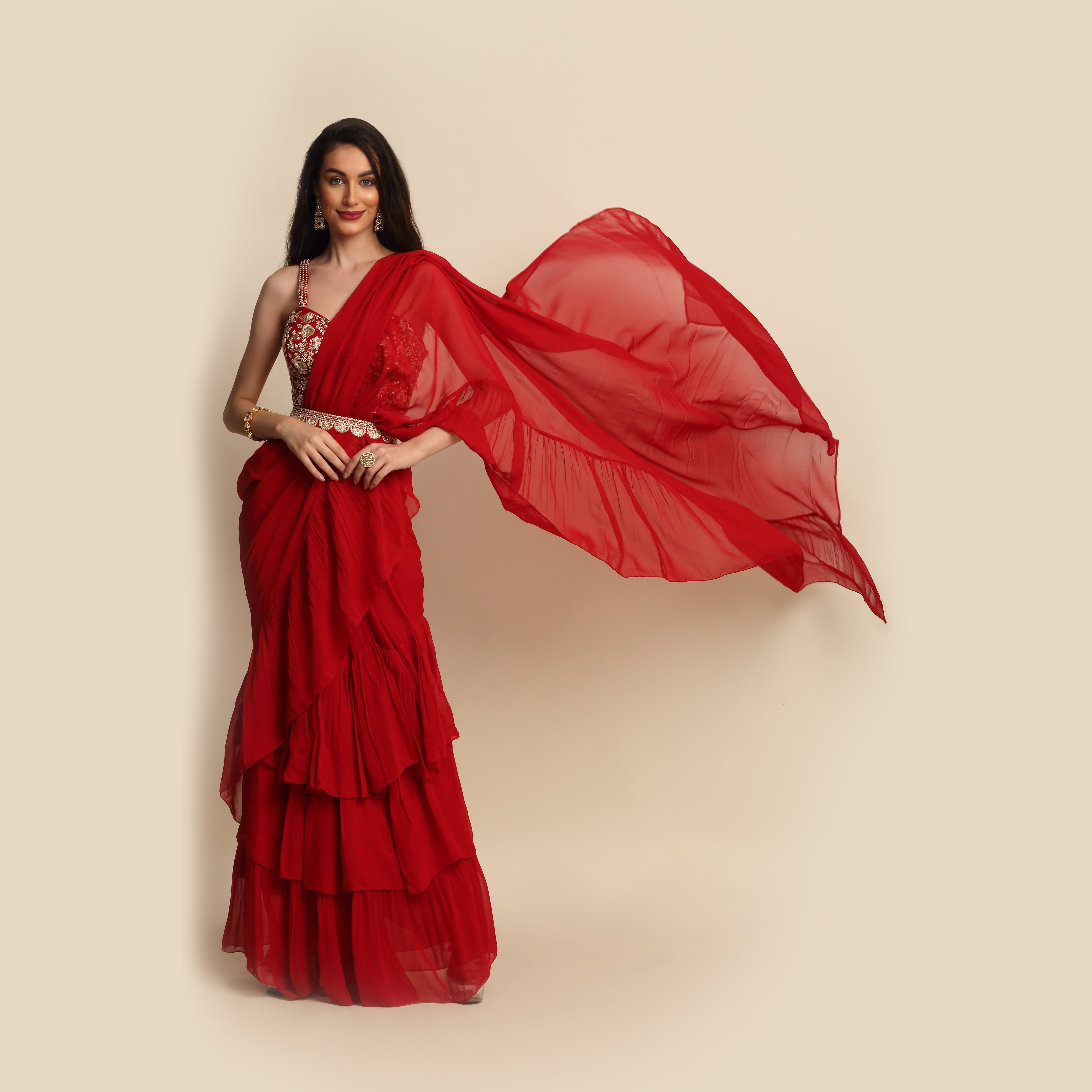 Red Georgette Saree Set