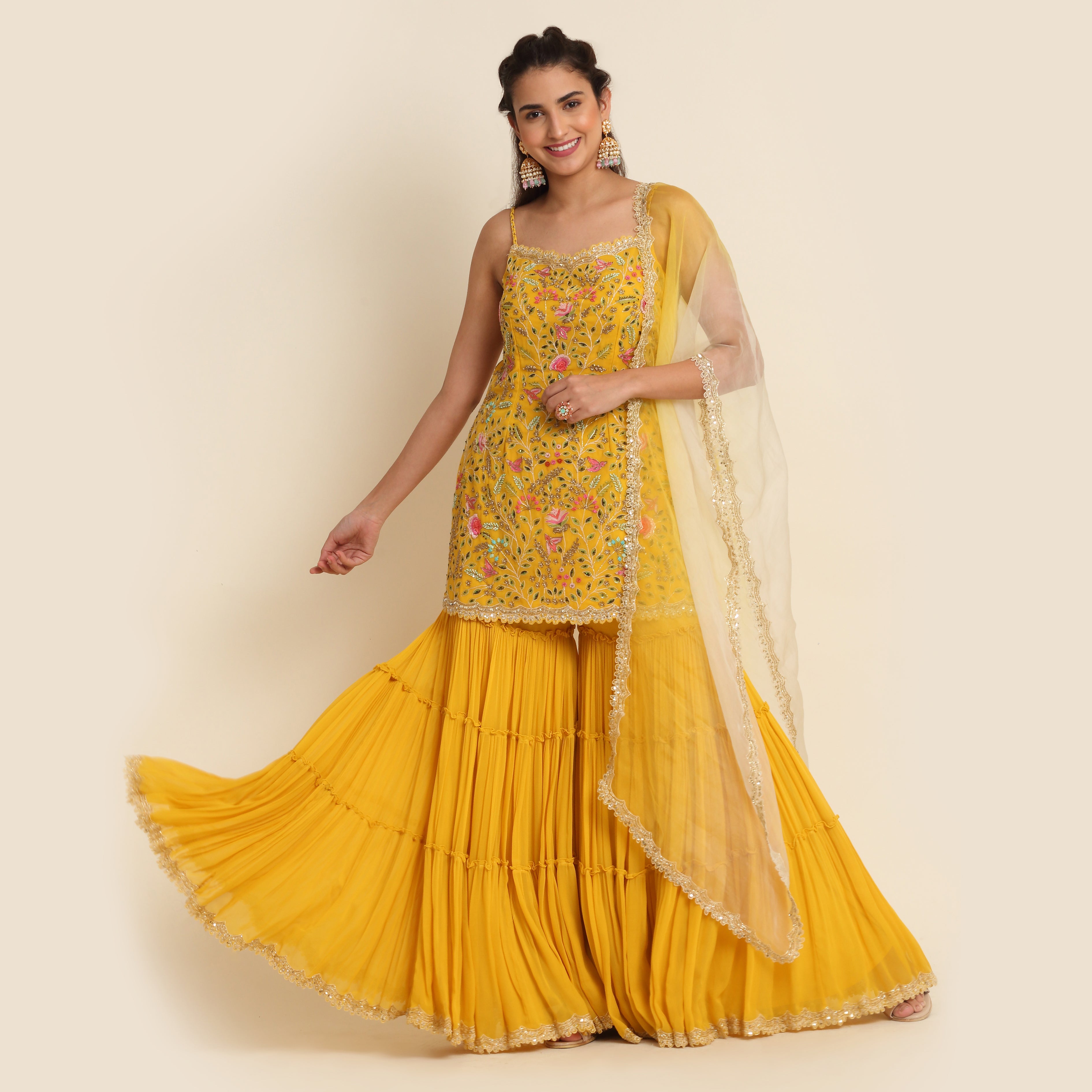 Yellow Embroidered Sharara Set