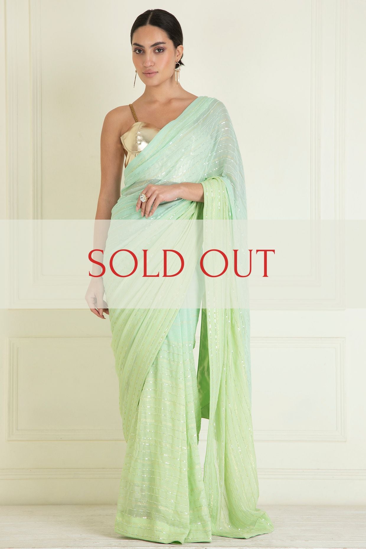 SALE - Pastel Ombre Dyed Pre Stitched Lurex Saree