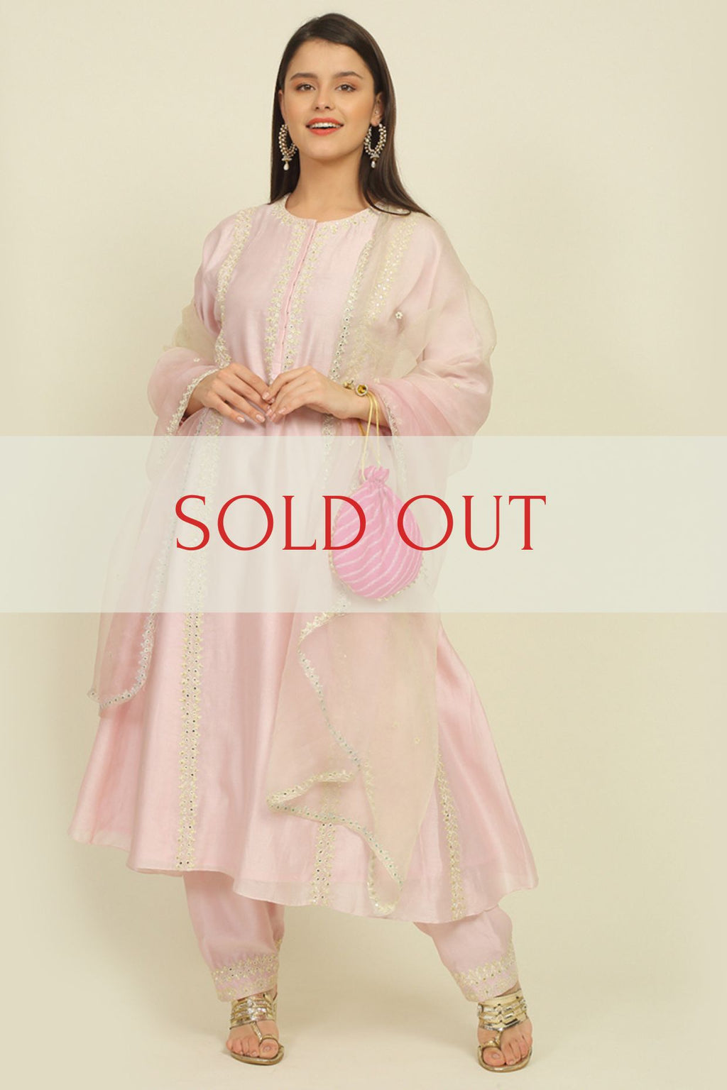 SALE - Baby Pink Chanderi Suit Set