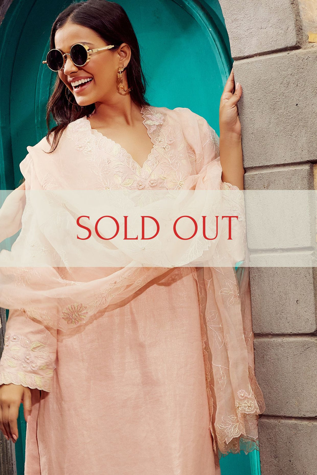 SALE - Peach Cotton Linen Embroidered Kurta Set