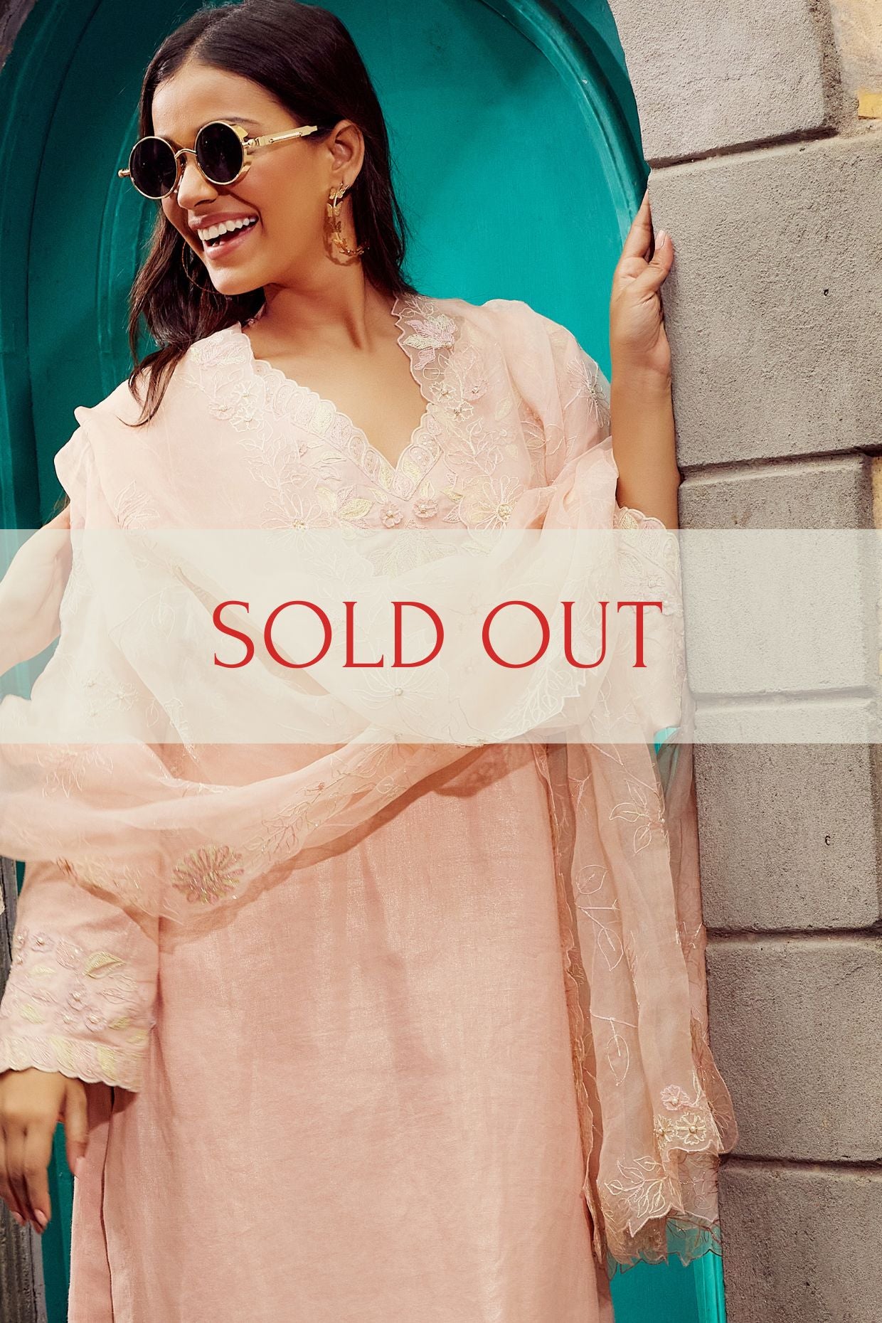 SALE - Peach Cotton Linen Embroidered Kurta Set