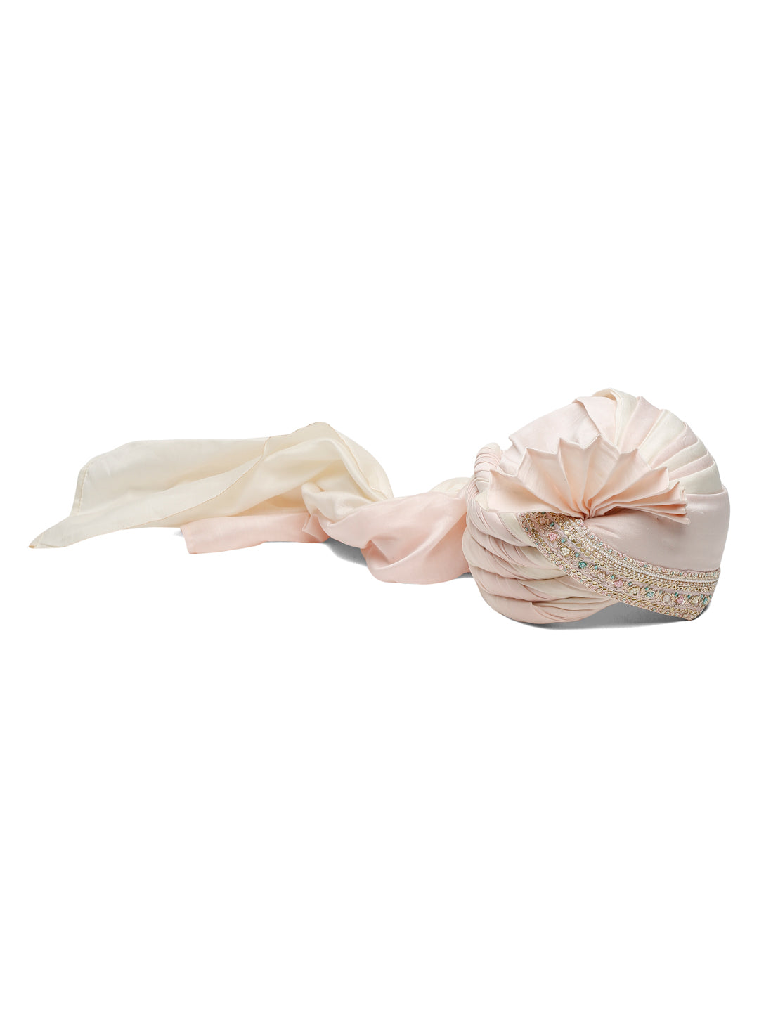 Baby Pink And Ivory Ombre Dyed Mens Pagri