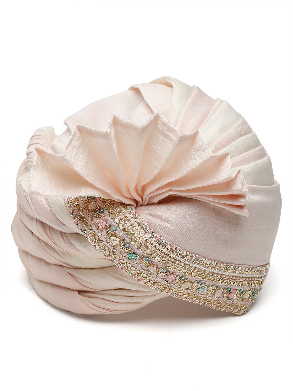 Baby Pink And Ivory Ombre Dyed Mens Pagri