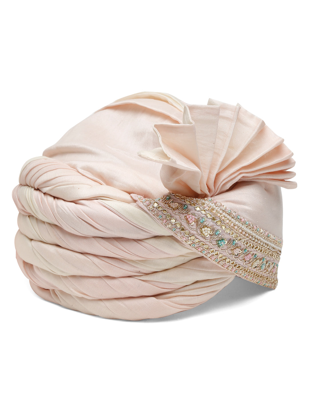 Baby Pink And Ivory Ombre Dyed Mens Pagri