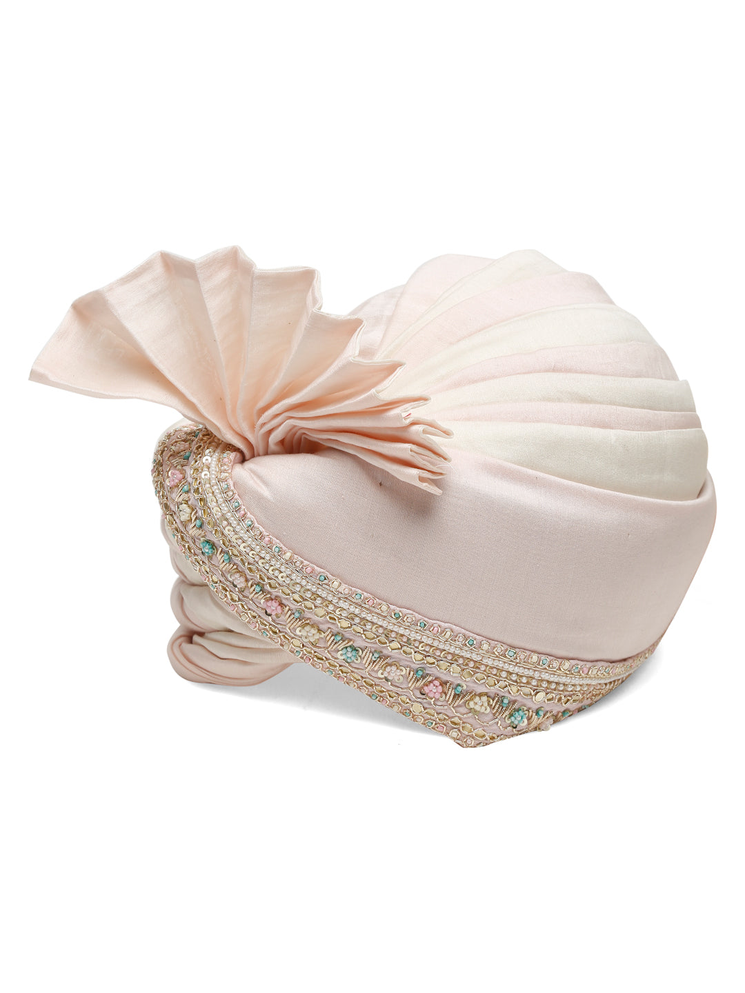 Baby Pink And Ivory Ombre Dyed Mens Pagri