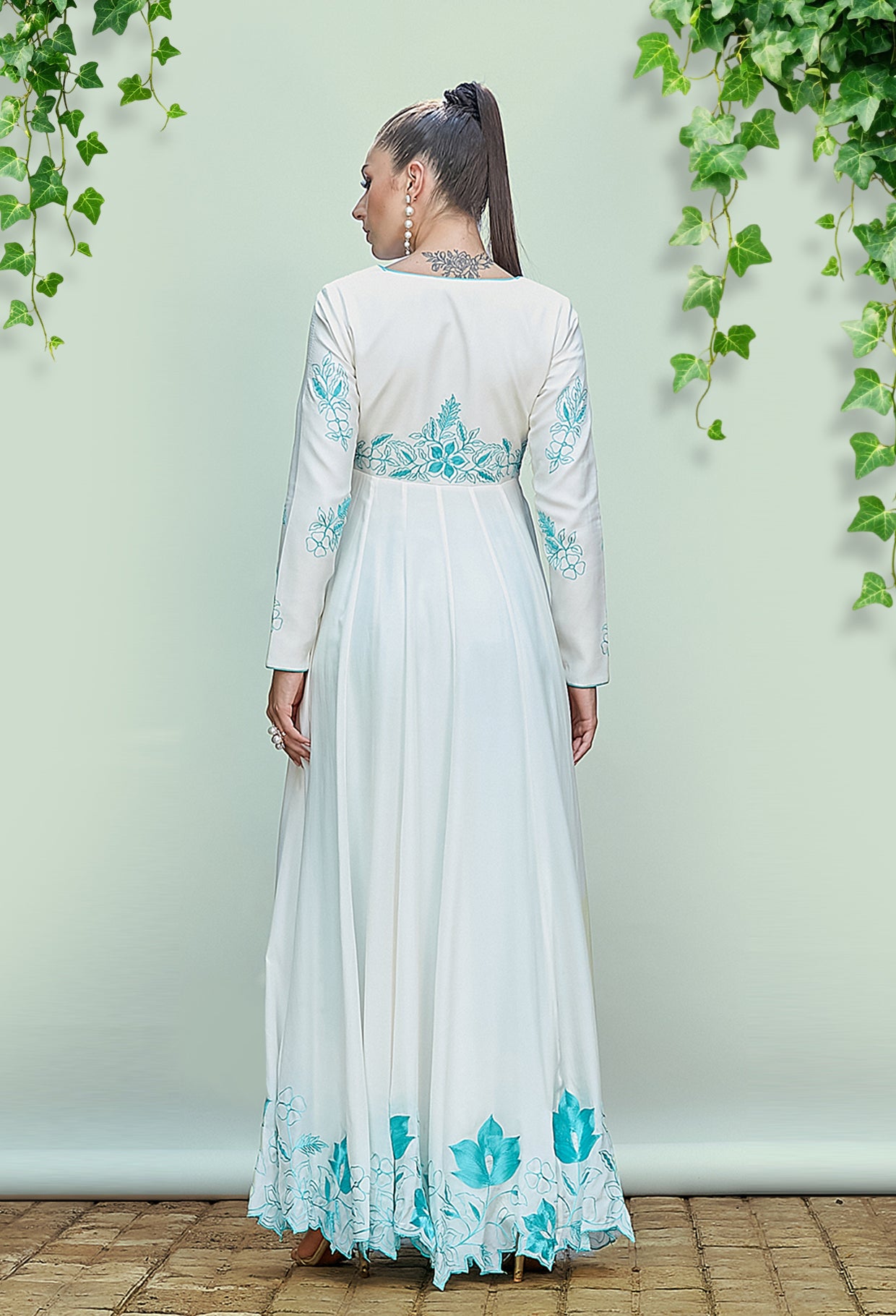 White Crepe Anarkali Set