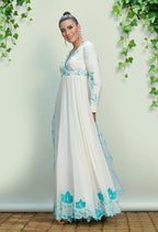 White Crepe Anarkali Set