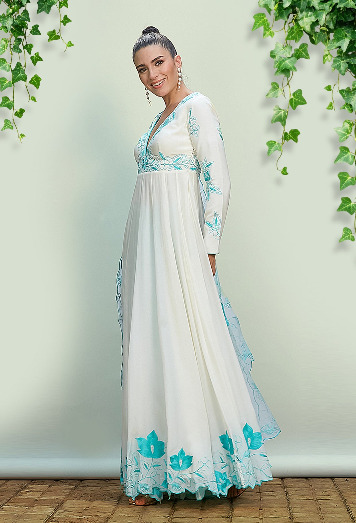 White Crepe Anarkali Set