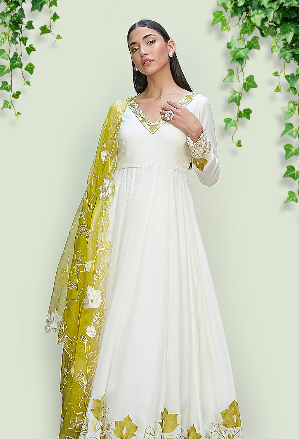 Ivory Crepe Anarkali Set