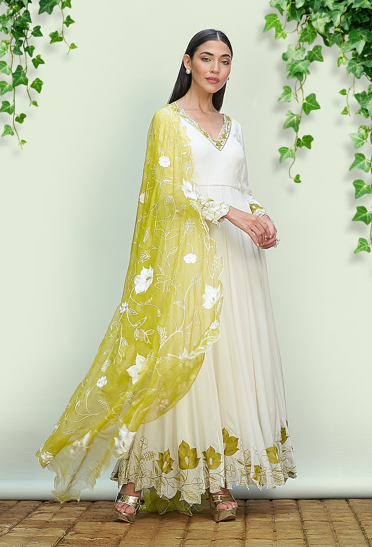 Ivory Crepe Anarkali Set