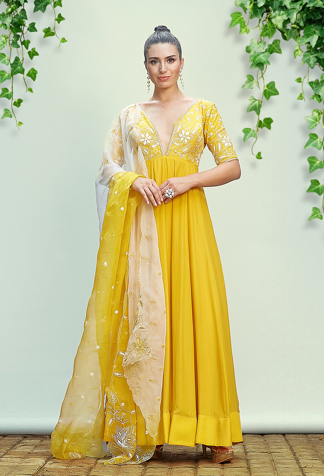 Golden Yellow Anarkali Set