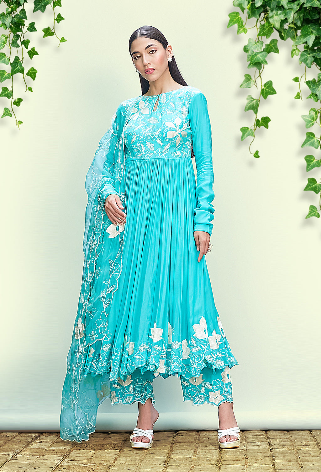 Bright Turquoise Anarkali Set
