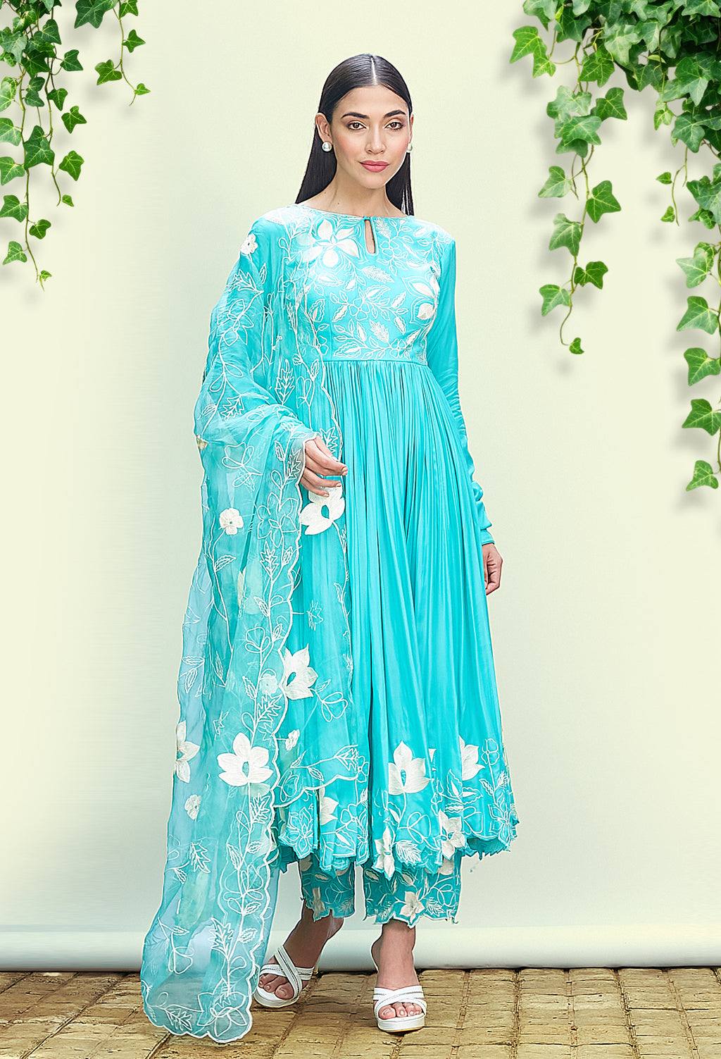 Bright Turquoise Anarkali Set