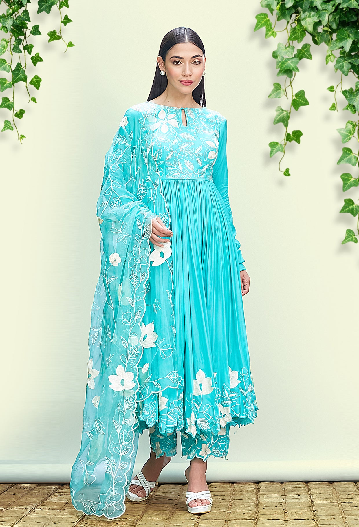 Bright Turquoise Anarkali Set