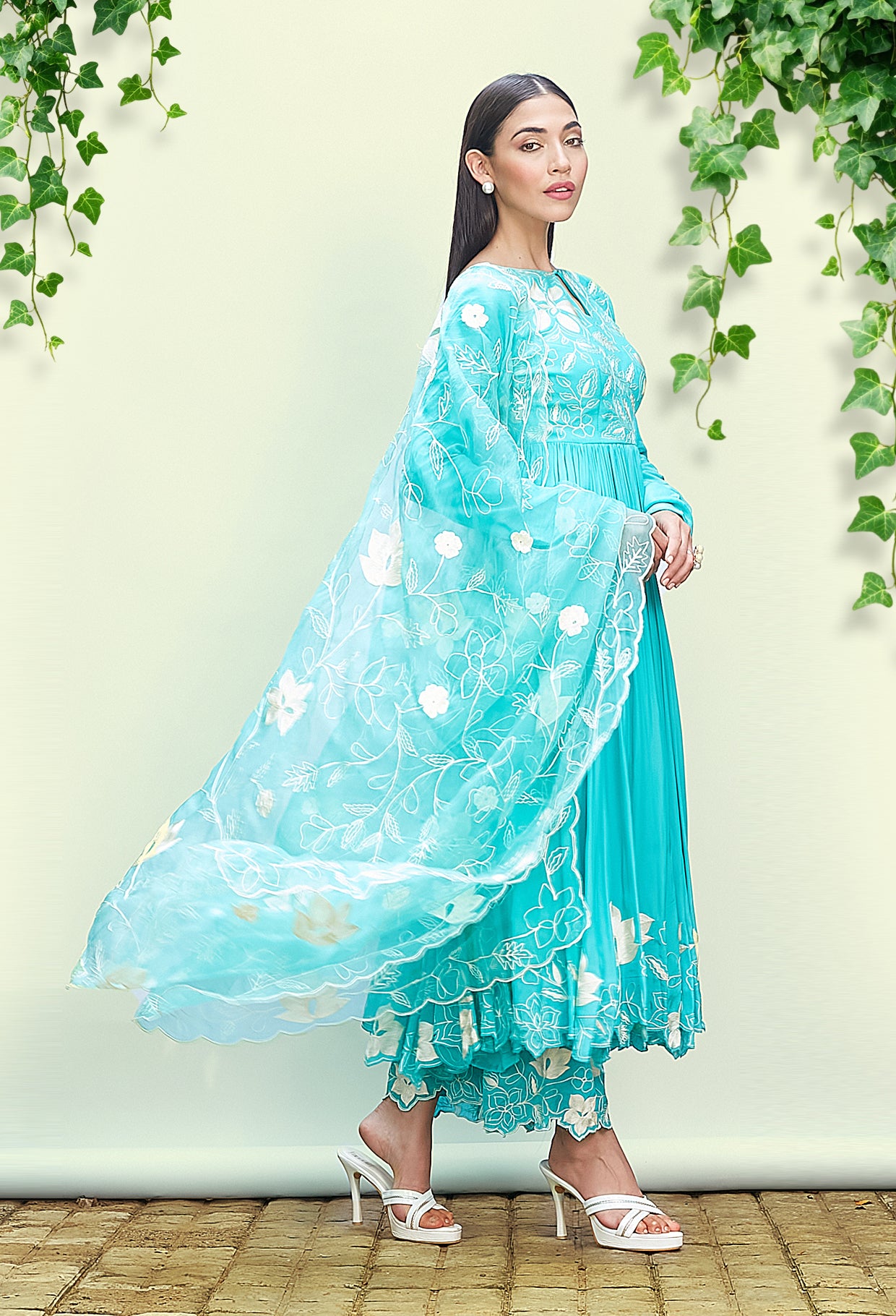 Bright Turquoise Anarkali Set