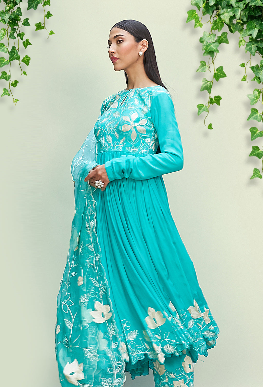 Bright Turquoise Anarkali Set