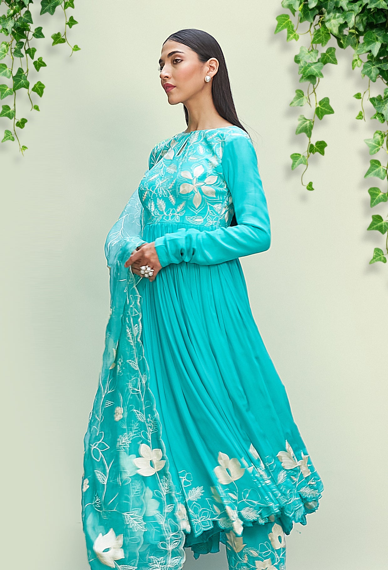 Bright Turquoise Anarkali Set