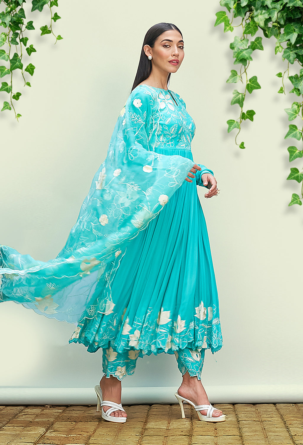 Bright Turquoise Anarkali Set