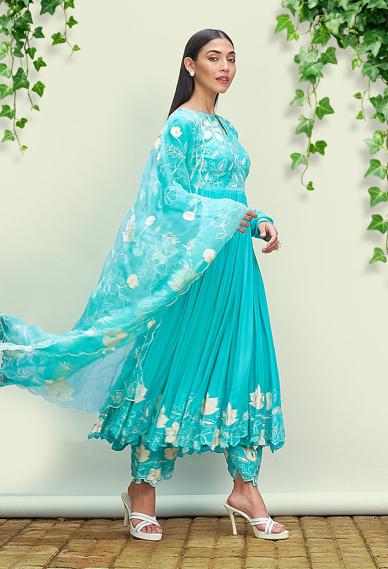 Bright Turquoise Anarkali Set