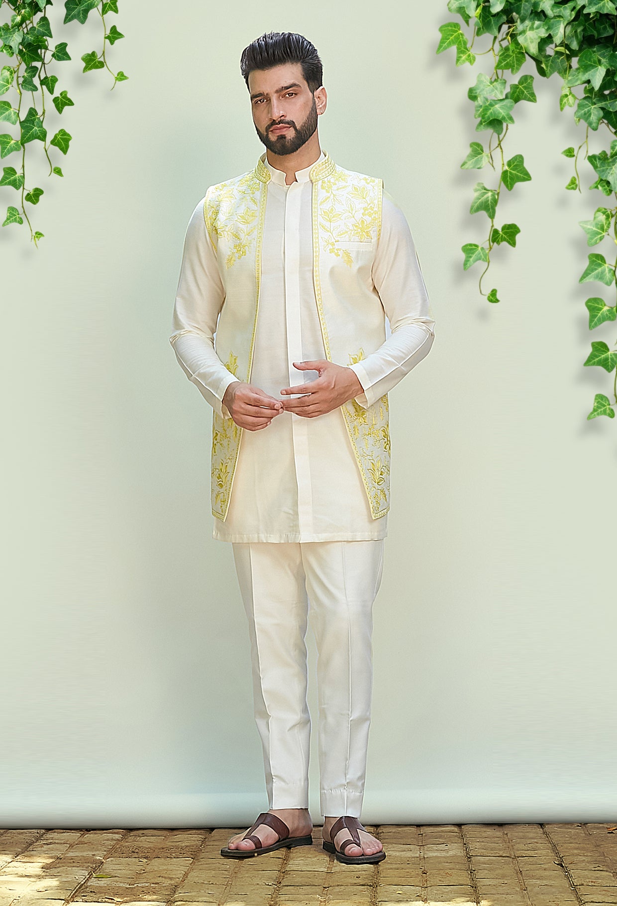 Ivory Short Kurta With Jacket Set
