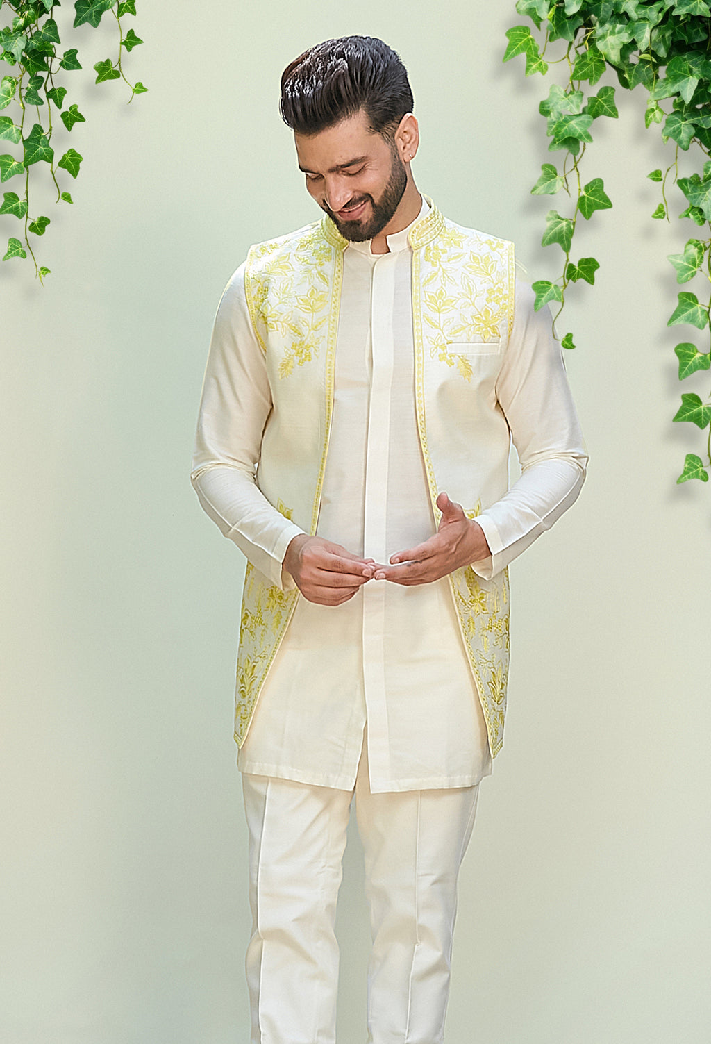 Ivory Short Kurta With Jacket Set