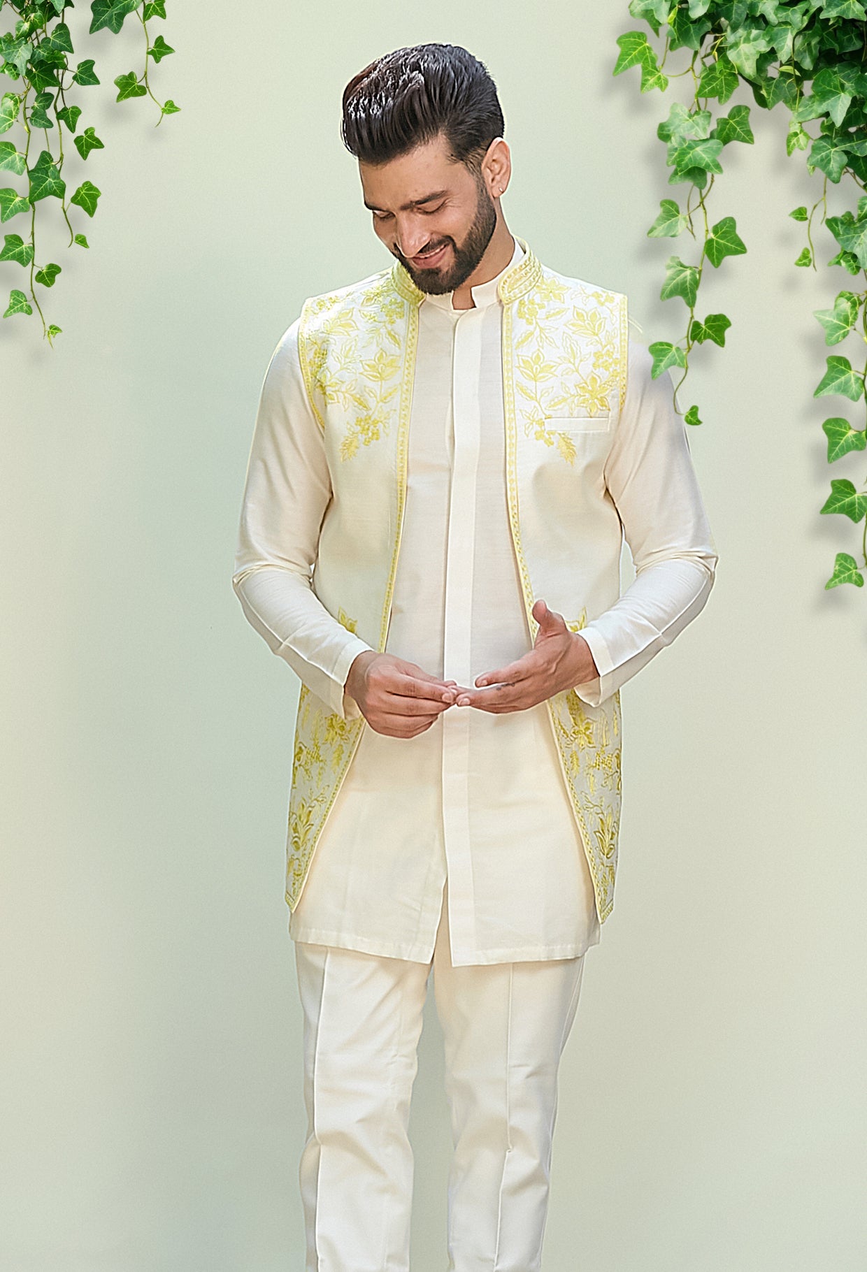 Ivory Short Kurta With Jacket Set