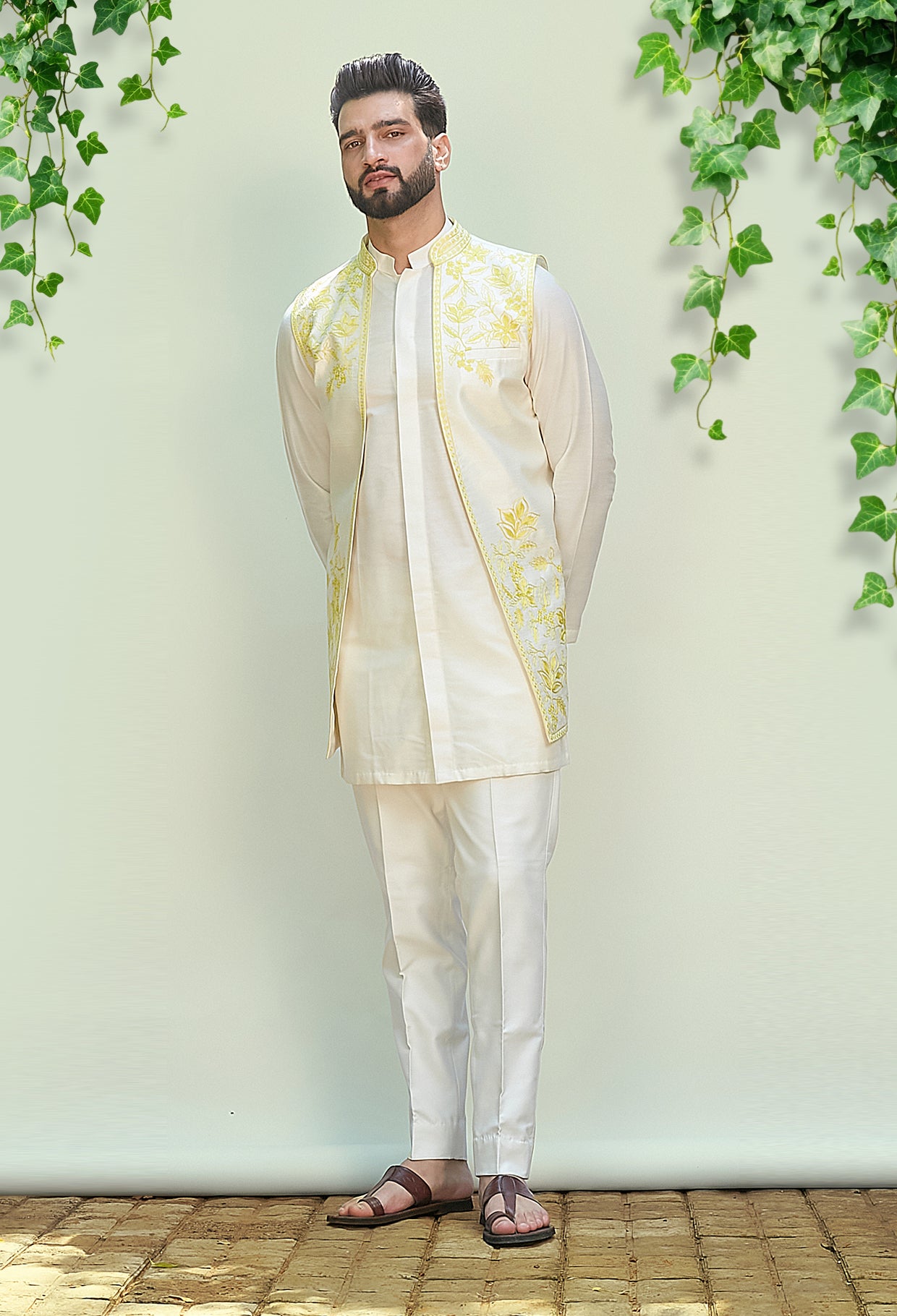 Ivory Short Kurta With Jacket Set
