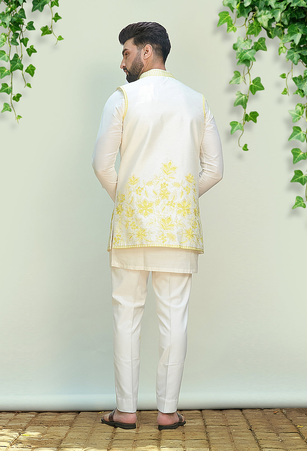 Ivory Short Kurta With Jacket Set