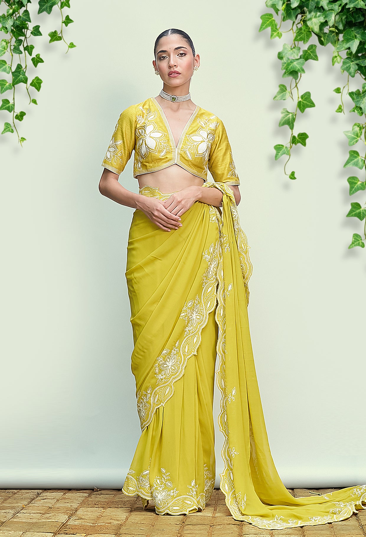 Sheen Green Pre Draped Saree