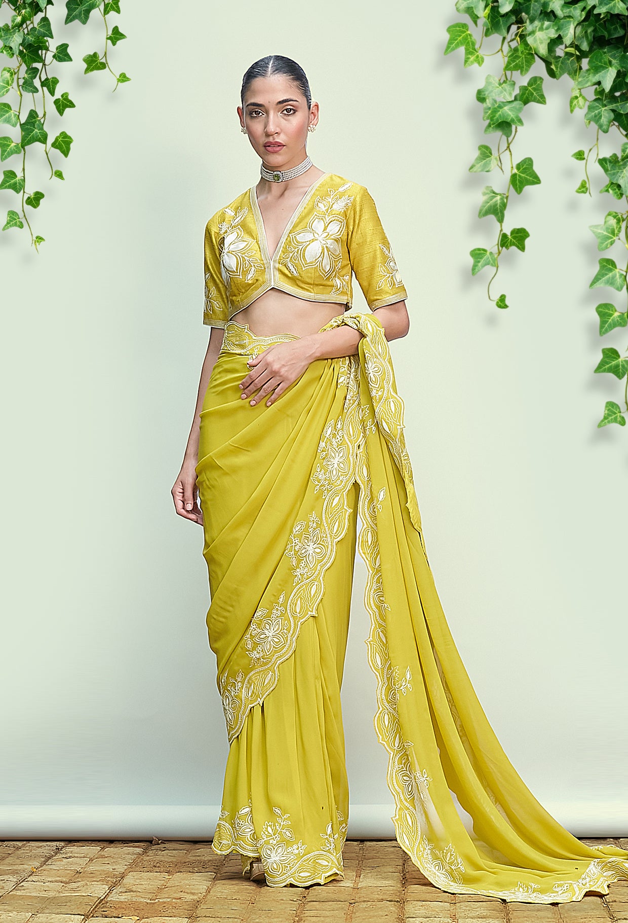 Sheen Green Pre Draped Saree
