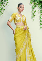 Sheen Green Pre Draped Saree