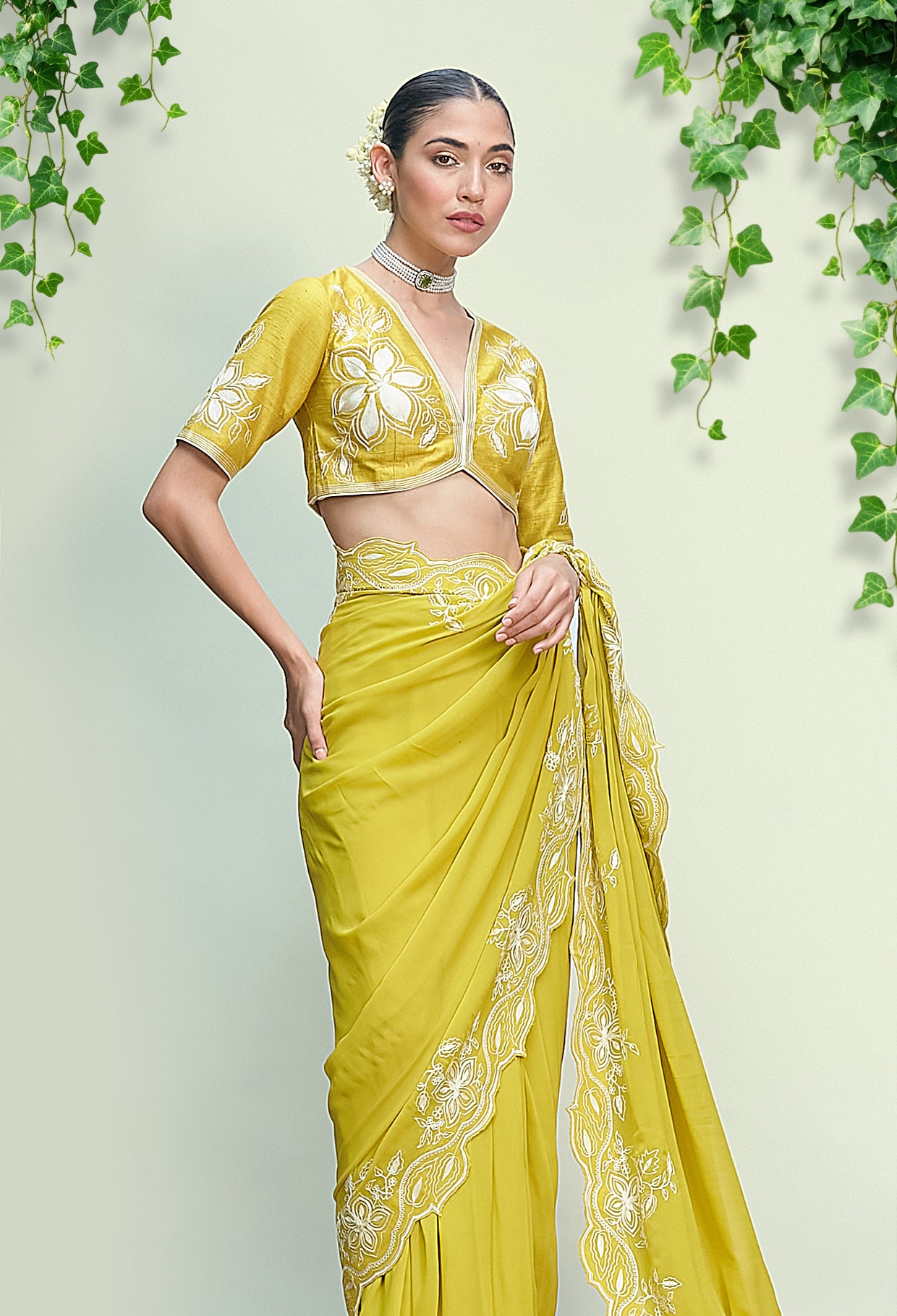 Sheen Green Pre Draped Saree