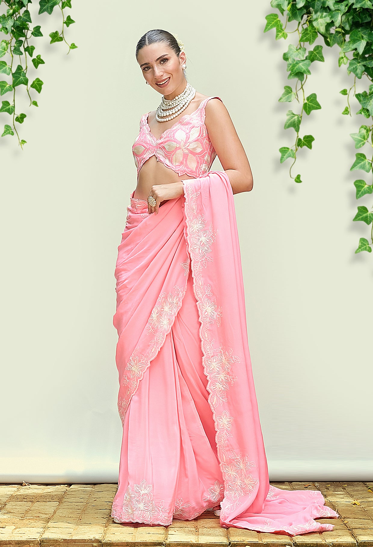 Bubblegum Pink Pre Draped Saree