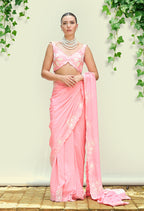 Bubblegum Pink Pre Draped Saree