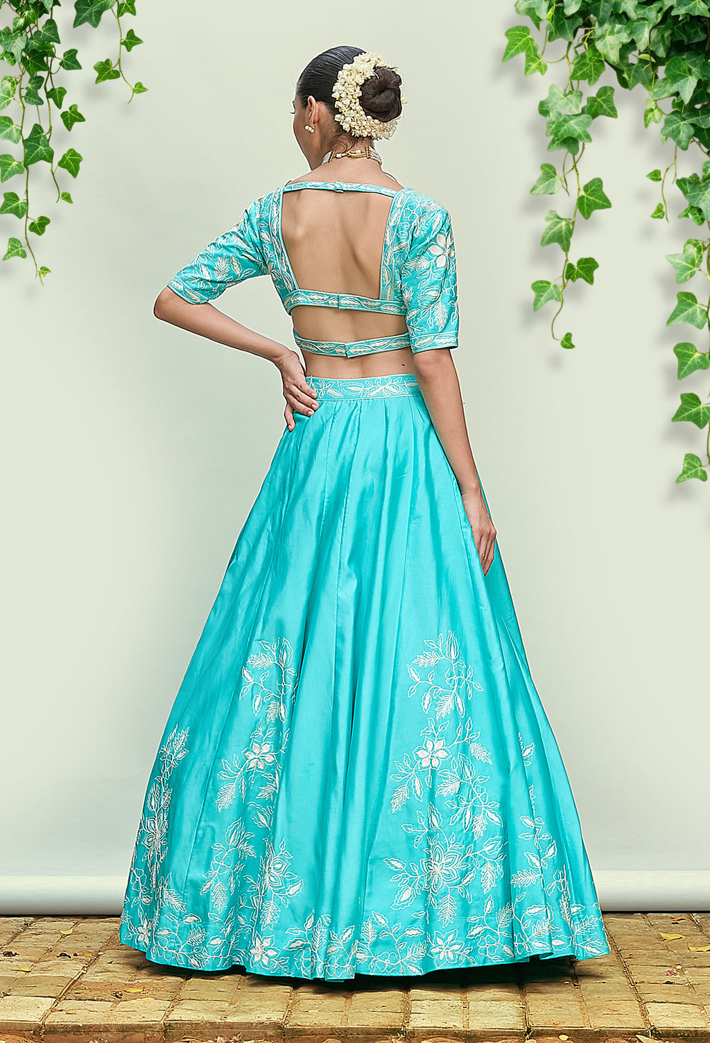 Turquoise Chanderi Lehenga Set
