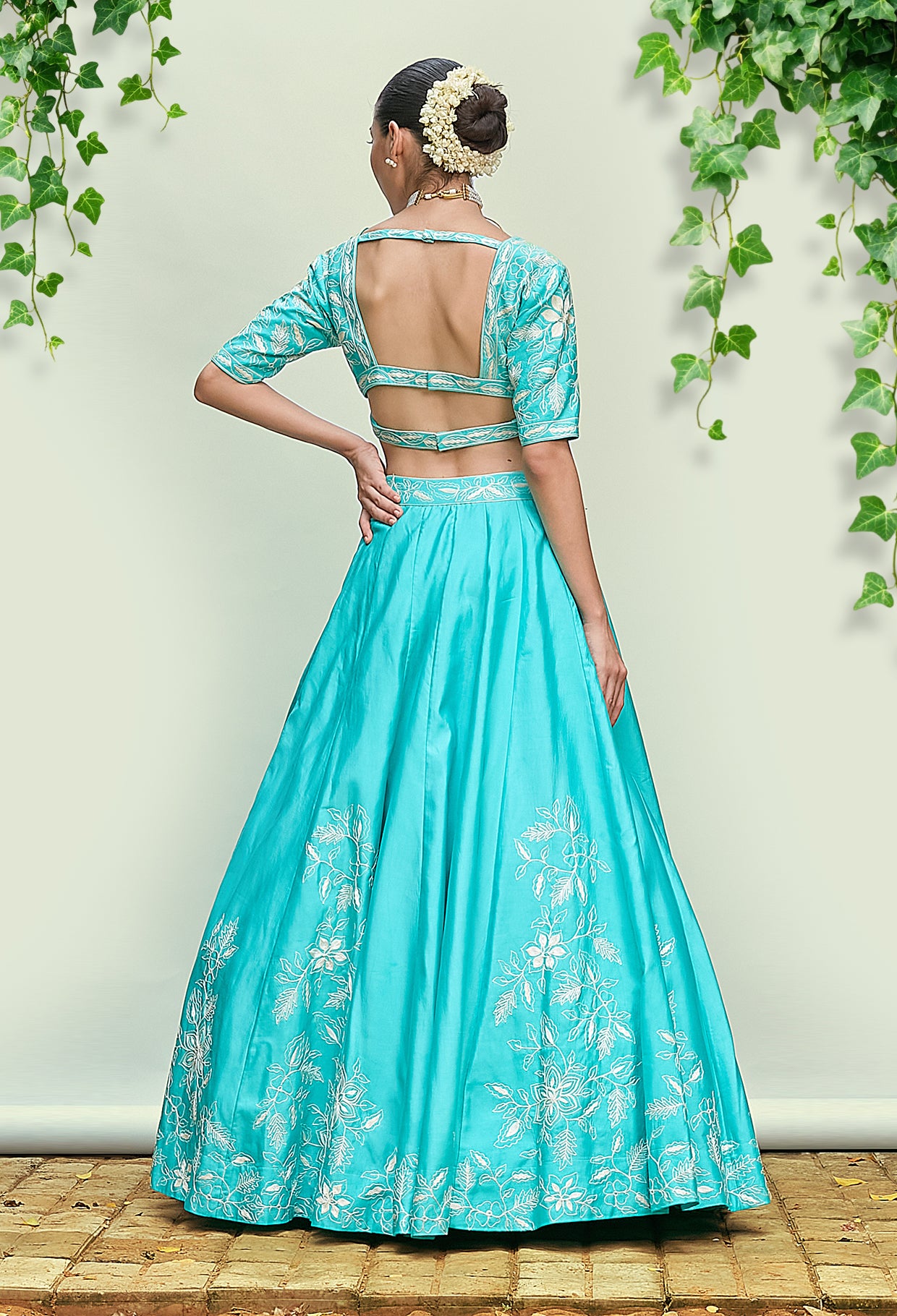 Turquoise Chanderi Lehenga Set