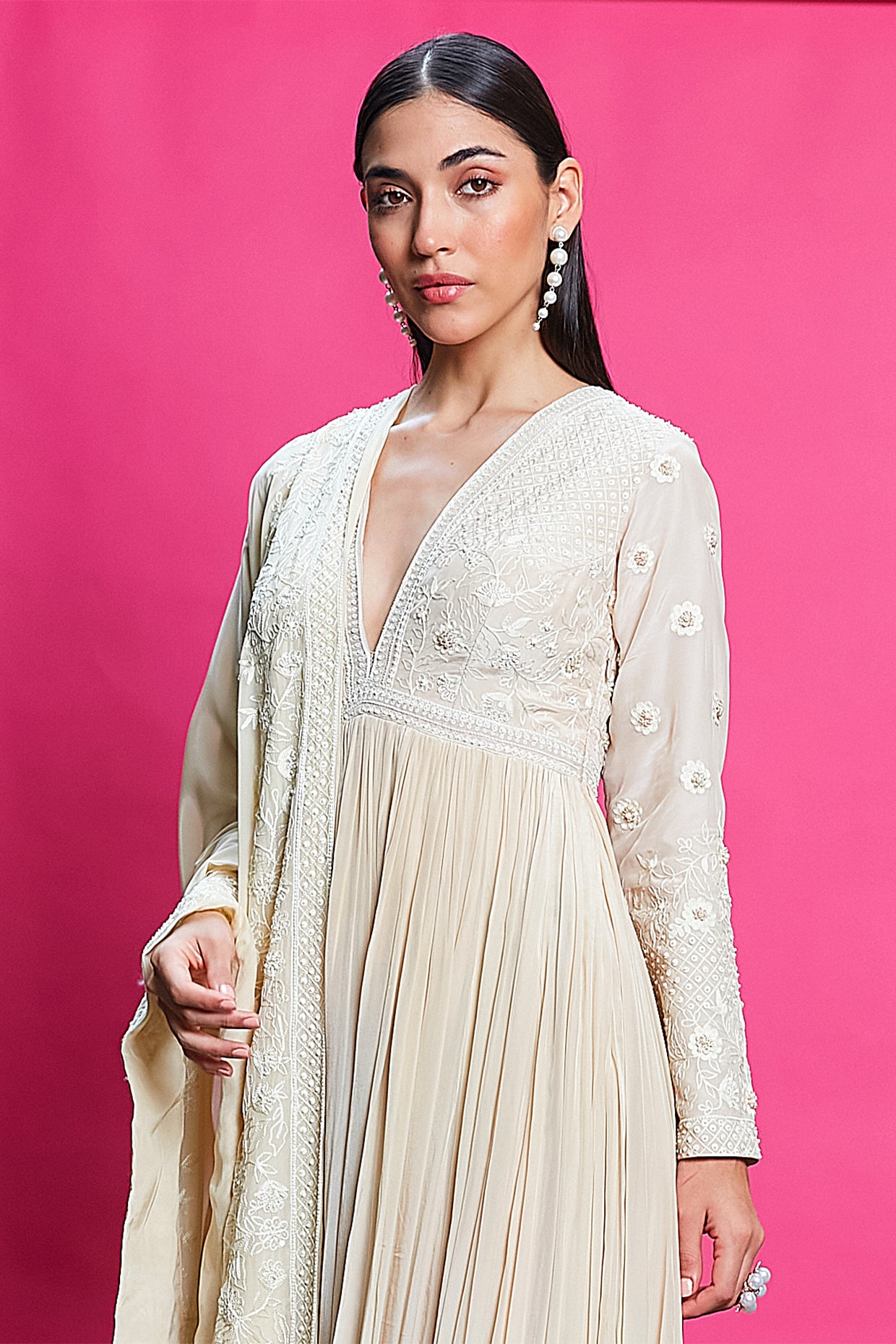 Gold And Ivory Ombre Dyed Crepe Anarkali Set