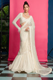 Ivory Hand Embroidered Draped Saree