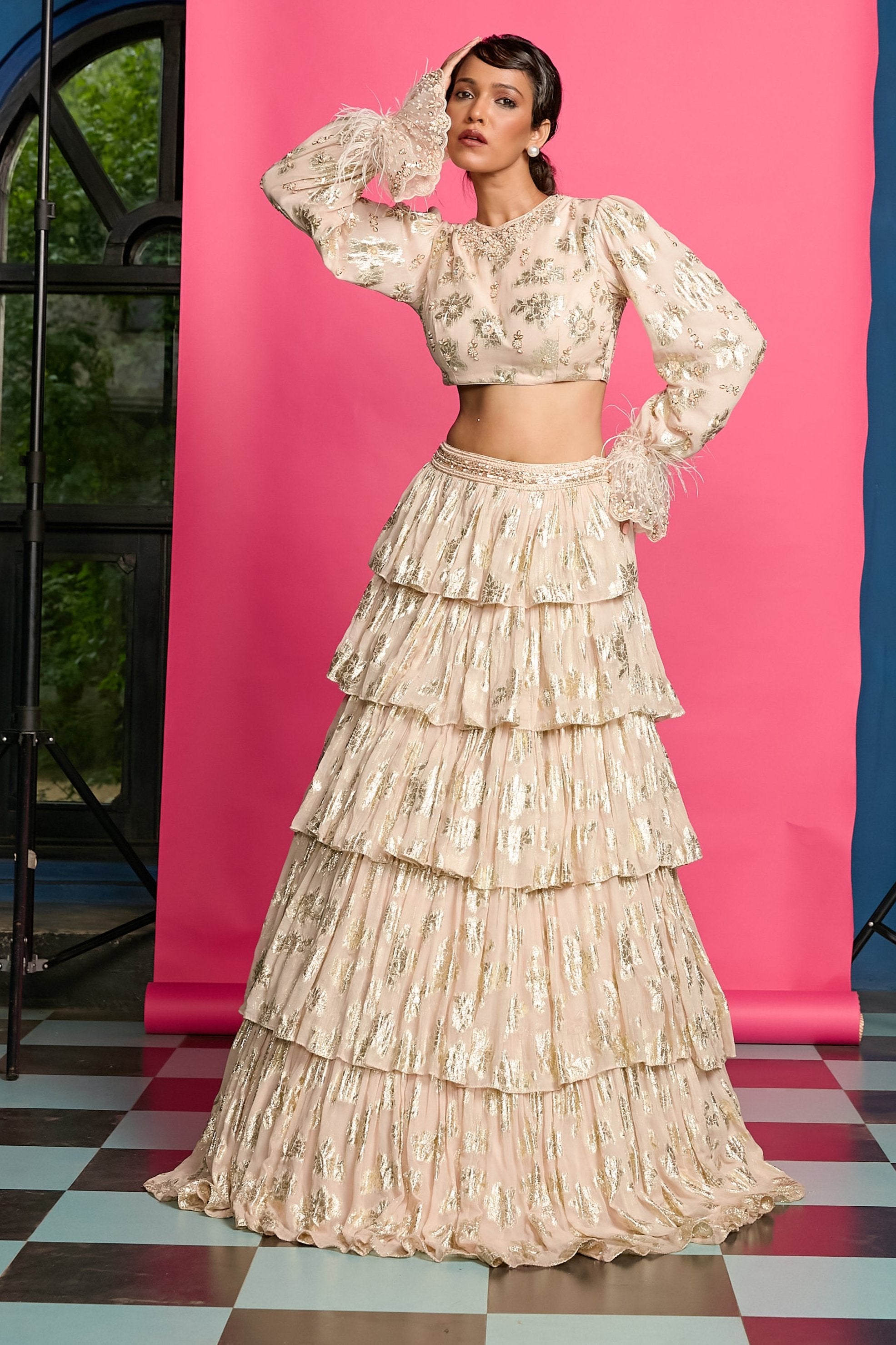 Gold Shimmer 5 Tiered Lehenga Set