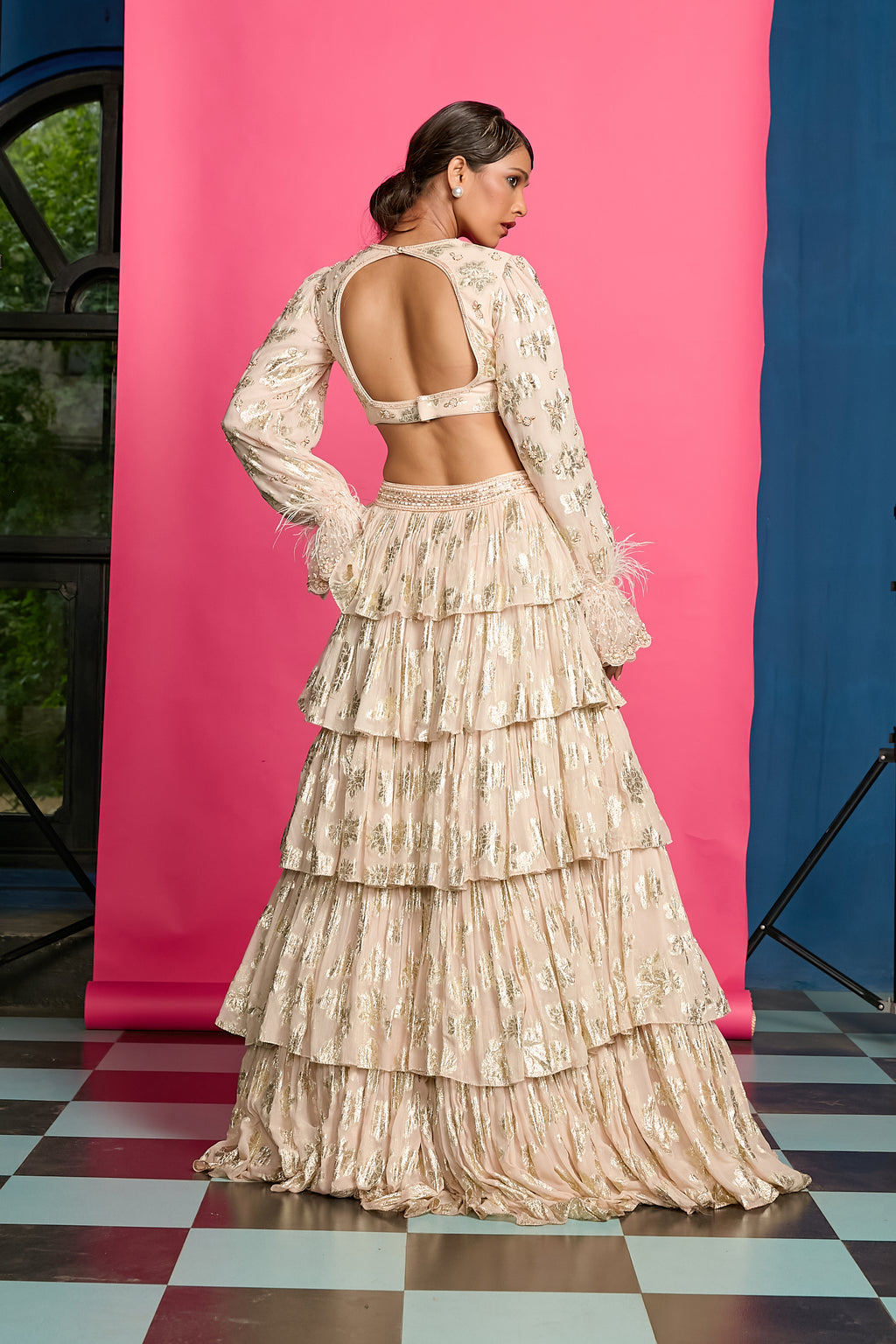 Gold Shimmer 5 Tiered Lehenga Set