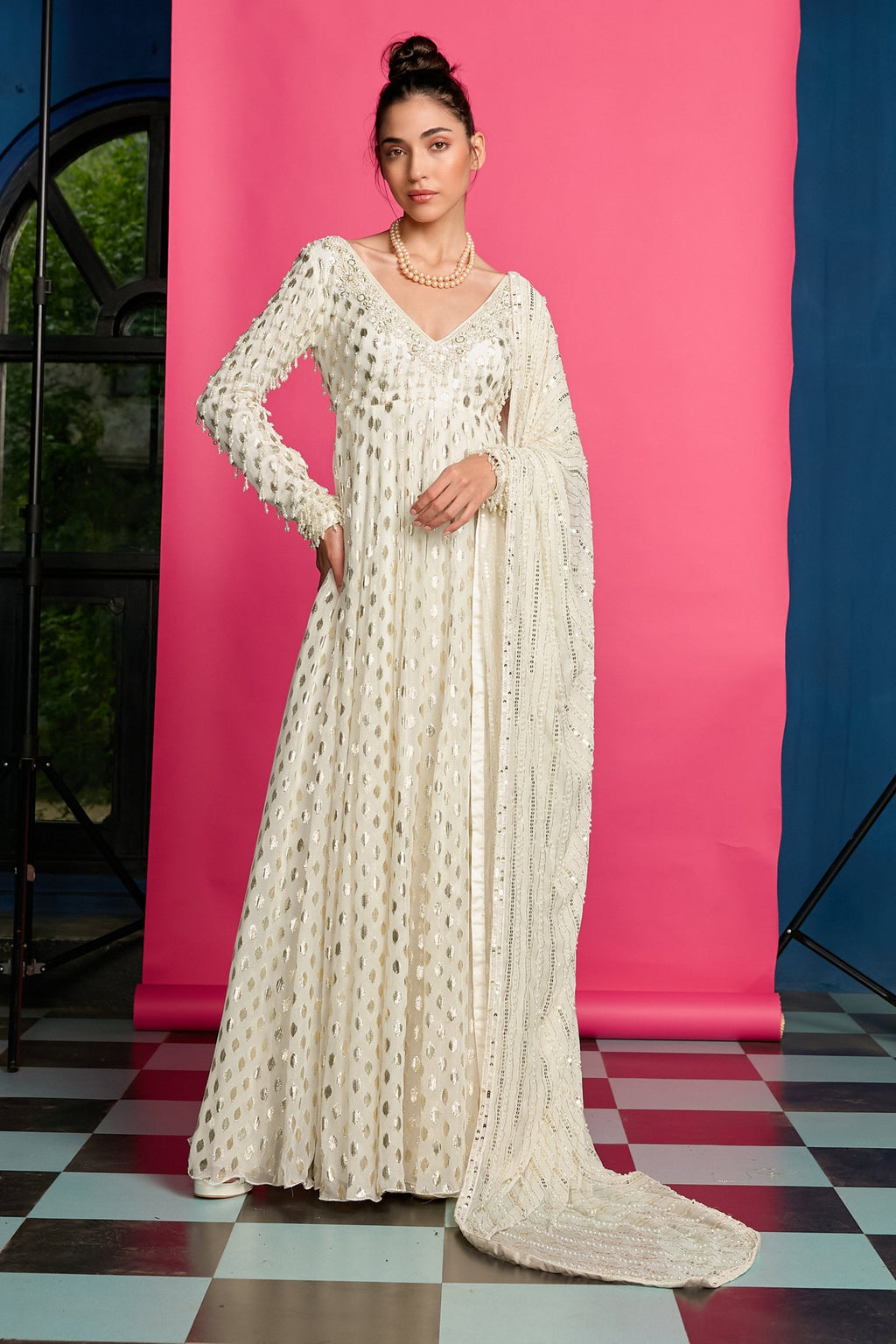 Ivory Shimmer Anarkali Set